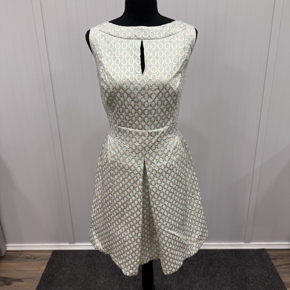 Lauren Ralph Lauren Women's Size 16 Aqua Metallic Fit and Flare Cocktail Dress - Picture 2 of 8